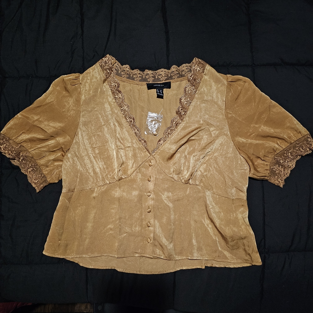 Forever 21 Gold/Camel Silky Blouse